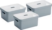 Sunware Sigma Home Opbergbox 5L - 3 Boxen + 3 Deksels - blauwgrijs/transparant