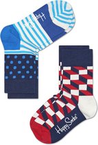 Happy Socks - Kids 2 pack - Stripes Dots & Filled Optic - 7-9 jaar