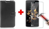 LG K8 zwart agenda hoesje + Glas screenprotector