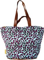 Mycha Ibiza – leopard tas - shopper - Strandtas - tas met rits - turquoise blauw – Ibiza – 100% katoen