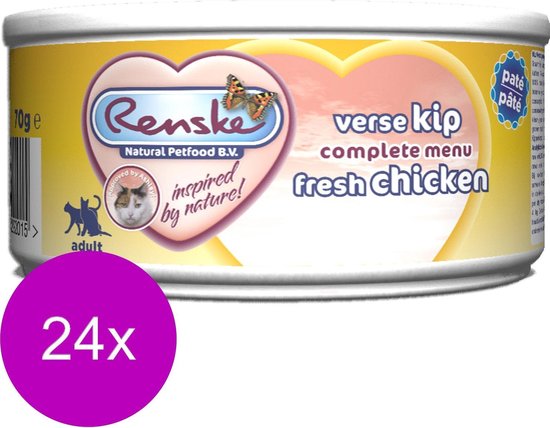 Renske Vers vlees - Kat - Verse kip - 24 stuks à 70 gram | bol.com