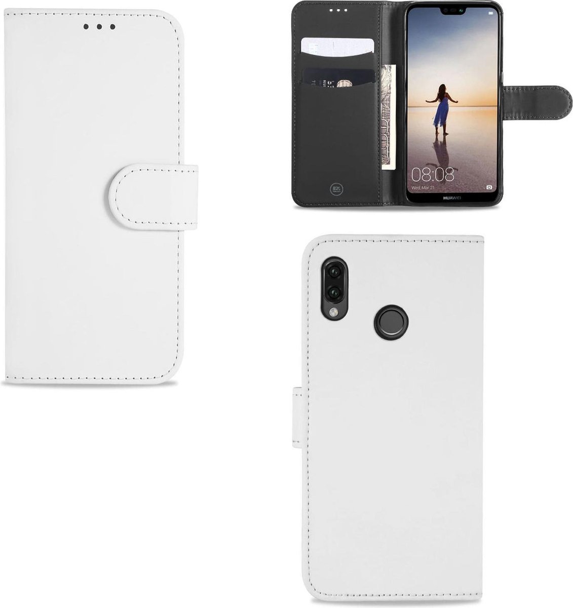 Book Case voor Huawei P20 Lite Hoesje Wit met Pasjeshouder