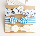 Haarband blauw met honden, wit-blauw gestreept en wit-geel gestipt | baby | peuter | haar | accessoires| blauw | wit | geel | 3 stuks | kraamcadeautje