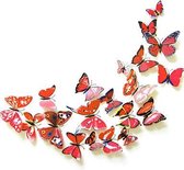 3D vlinder magneten / muurstickers 12 stuks-Rood