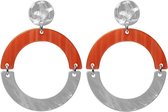 Biba oorbellen oranje-zilverkleurig ronde hanger