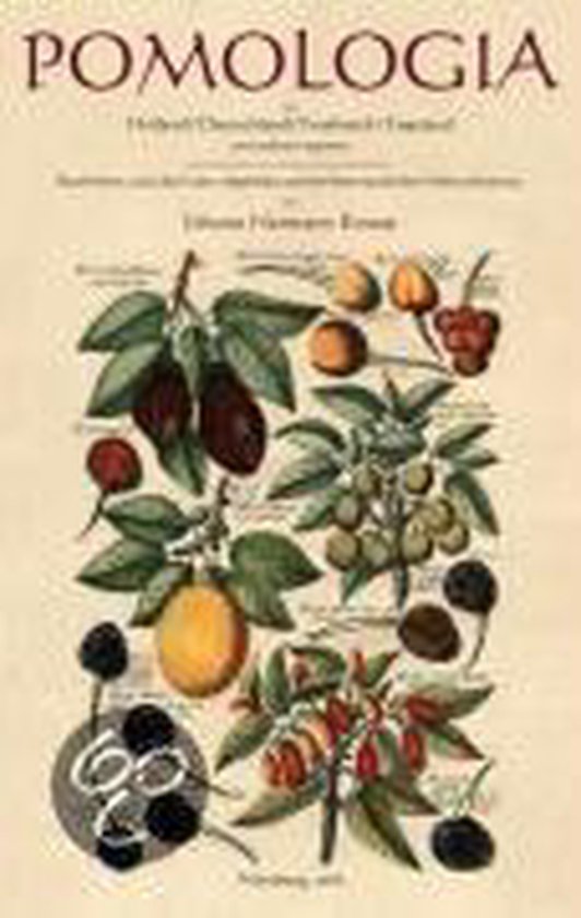 Omslag van het boek 'Pomologia' met illustraties van diverse vruchten en planten.