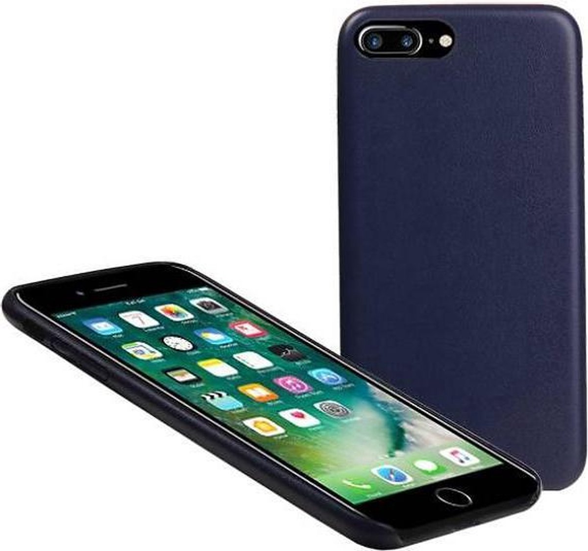 Leder Design TPU cover hoesjes cases Geschikt voor iPhone 7 Plus / 8 Plus Blauw