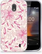 Nokia 1 Uniek TPU Hoesje Pink Flowers