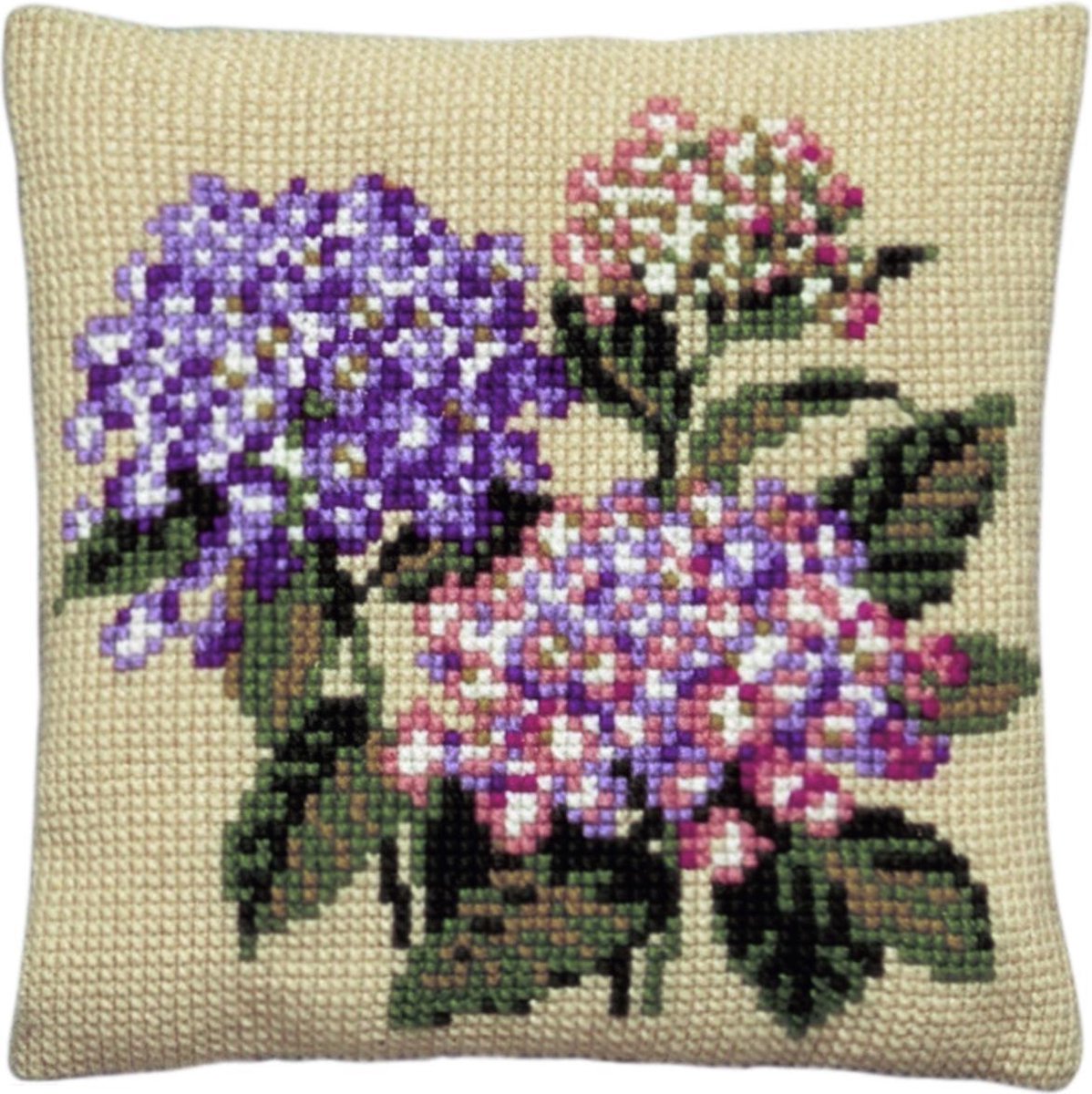 Pako borduurpakket kruissteek kussen hortensia - geprint stramien - 003.126 - DIY kit