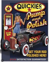 Quickies Pump & Polish - Retro wandbord - Auto en garage - Amerika USA - metaal.