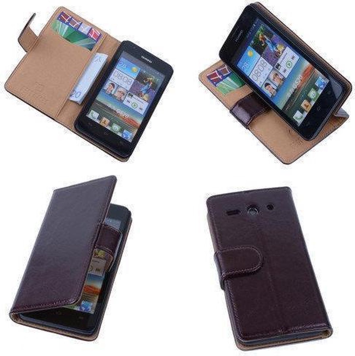 PU Leder Mocca Hoesje Huawei Ascend G730 Book/Wallet Case/Cover