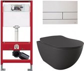 Tece Toiletset - Inbouw WC Hangtoilet wandcloset - Creavit Mat Antraciet Tece Square Mat Wit