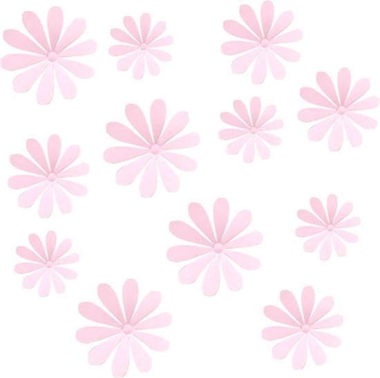3D Bloemen Stickers / Muurstickers - Roze- 12 Stuks - Decoratie Stickers Muur & Wand Voor Woonkamer / Slaapkamer / Kinderkamer / Babykamer Jongens & Meisjes - Muurdecoratie / Wanddecoratie
