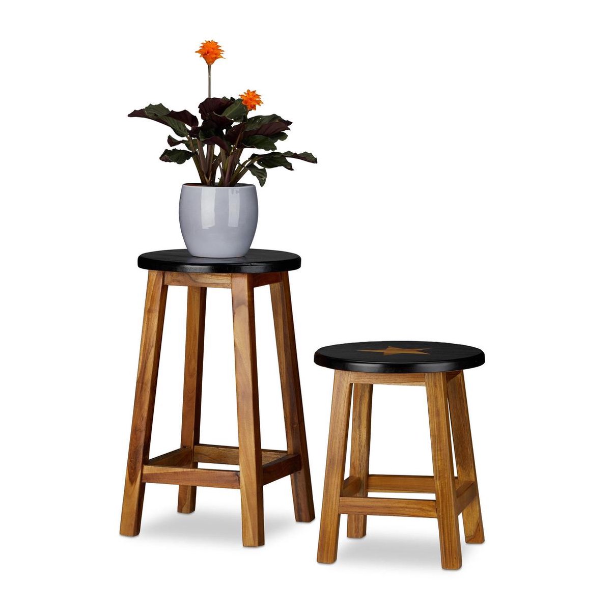Moment Wijzerplaat Gedeeltelijk relaxdays plantenkruk ster - ronde kruk - hout - bloementafel - krukje -  decoratief... | bol.com
