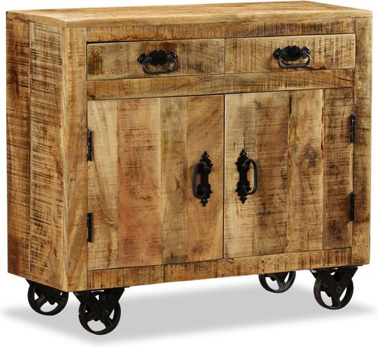 Dressoir met 2 lades en 1 vak ruw mangohout (incl. vloerviltjes)