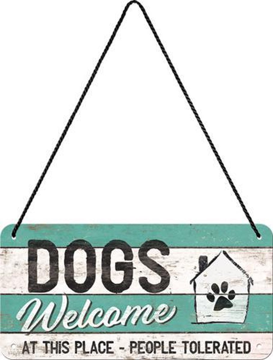 Nostalgic Art Merchandising Nostalgic Art Metalen Bord Hanging Dogs Welcome groen