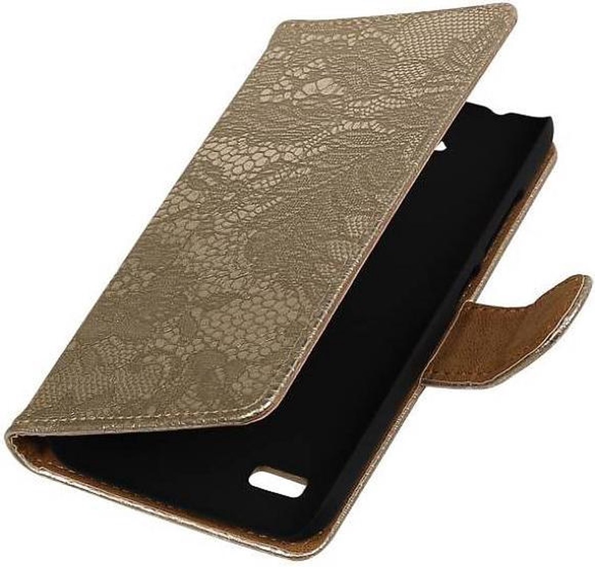 Lace Bookstyle Wallet Case Hoesjes Geschikt voor Huawei Ascend Y560 / Y5 Goud