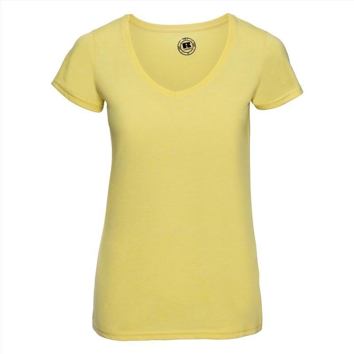 Basic V-hals t-shirt vintage washed geel voor dames - Dameskleding t-shirt geel XS (34/46)