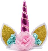 Unicorn cake topper roze, eenhoorn taart versiering + GRATIS WIMPERS +Gratis Cake houder