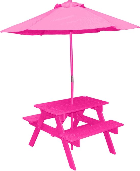 Kinder picknicktafel met bankjes en parasol, roze | bol.com