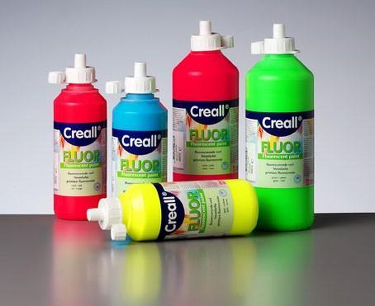Plakkaatverf op waterbasis FLUOR geel, rood, blauw en groen (4 x 250ml)