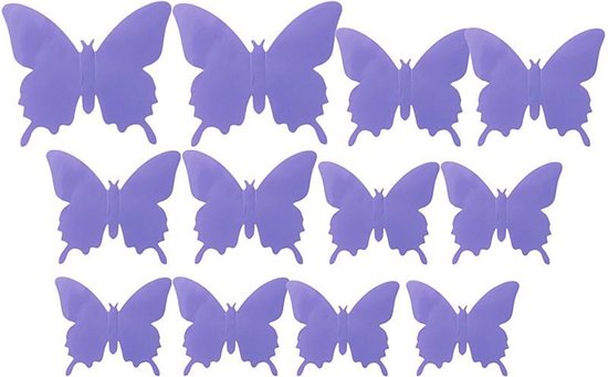 3D Vlinders Paars (12 stuks) - Muursticker / Muurdecoratie voor Kinderkamer / Babykamer / Woonkamer
