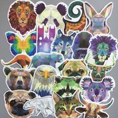 Mix van 35 coole stickers met dieren (leeuw, panda, vos etc) en andere figuren voor laptop, telefoon, skateboard, koelkast, koffer, douche etc. Hoge kwaliteit PVC plaatjes, watervast en UV bestendig