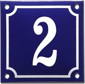 Emaille huisnummer blauw/wit nr. 2