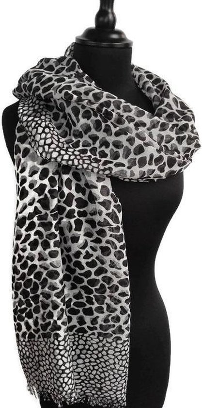 Dames sjaal - viscose - dierenprint - luipaard - leopard - panter - zwart -  wit - 75 x... | bol