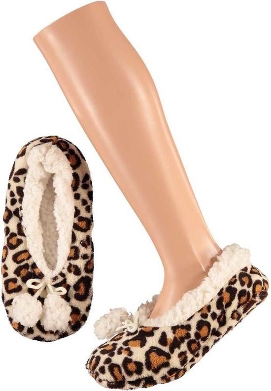 Dames ballerina pantoffels/sloffen luipaard bruin maat 40-42