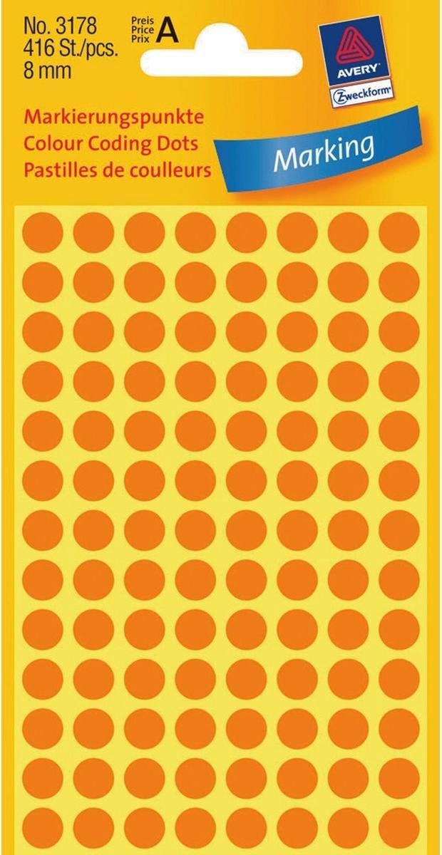 Avery 3178 Ronde Etiket 8mm   Oranje 1-2d