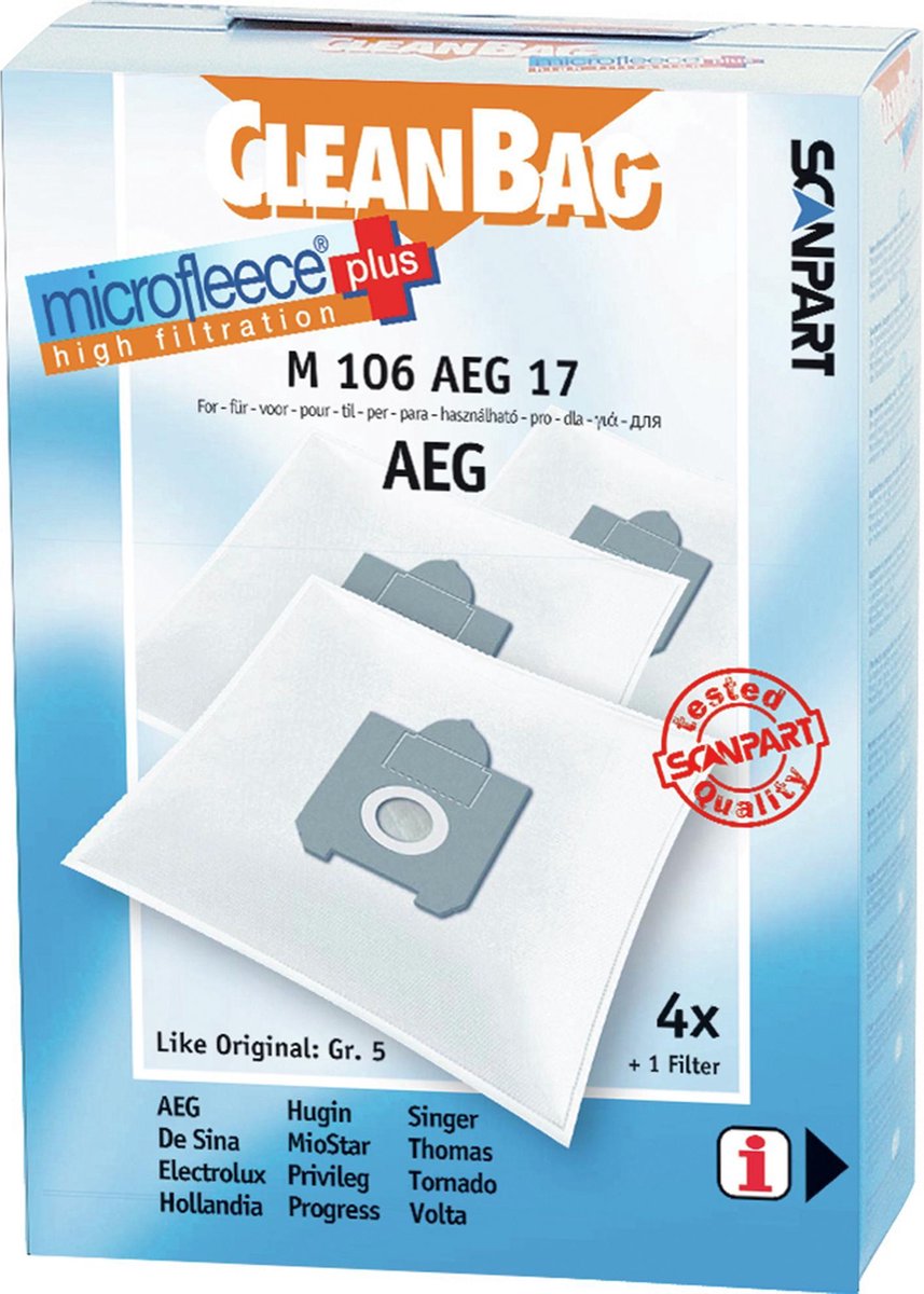 CleanBag stofzuigerzakken 4 stuks - Geschikt voor AEG Ingenio Smart Vampyrino - Gr 5S - Inclusief 1 filter - Alternatief