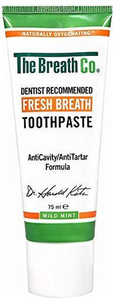 The Breath Co. tandpasta tegen slechte adem, caries en droge mond. Met  actieve