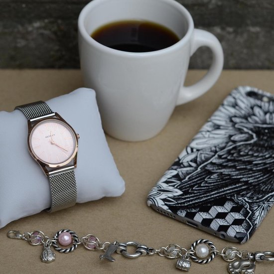 Henley dames horloge zilverkleurig met stalen band en goudkleurige accenten H07288.14 bol