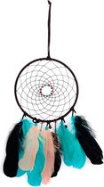 Hanger dromenvanger met veren 44x16cm – Zwart/Turkoois/Multicolour