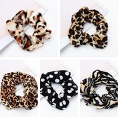 scrunchie 5 STUKS leopard / luipaard velvet / fluweel dots /stippen scrunchies - haarwokkels - haarelastiekjes