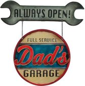 Signs-USA Dad's Garage Always Open - Retro Wandbord - Metaal - 48x46 cm