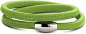 Silventi 980101200 Leren wikkelarmband - staal element - lengte 38 cm - zilverkleurig / groen