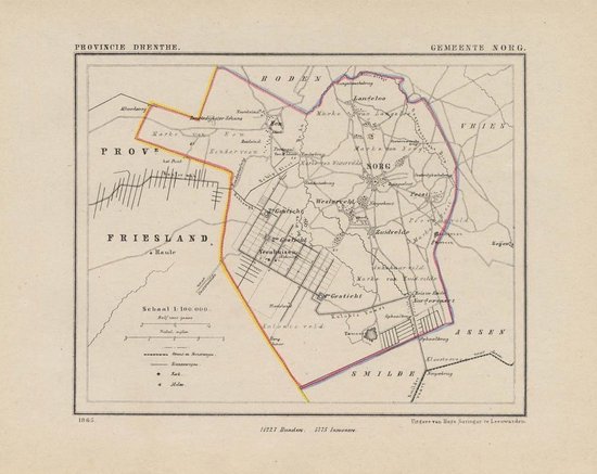 Historische kaart, plattegrond van gemeente Norg in Drenthe uit 1867 door Kuyper van Kaartcadeau.com