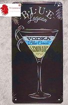 METALEN WANDBORD BLUE LAGOON DRANK  COCKTAIL RECLAMEBORD MUURPLAAT VINTAGE RETRO WANDDECORATIE TEKST DECORATIEBORD RECLAME NOSTALGIE ART  30 x 15 cm lagoon nr 995