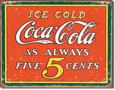 Retro Coca-Cola Wandbord 'Ice Cold - 5 cents' - Metaal - 30 x 40 cm