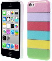 Kleurrijke Regenboog Glittery Powder TPU Gel Cover voor iPhone 5c - Roze