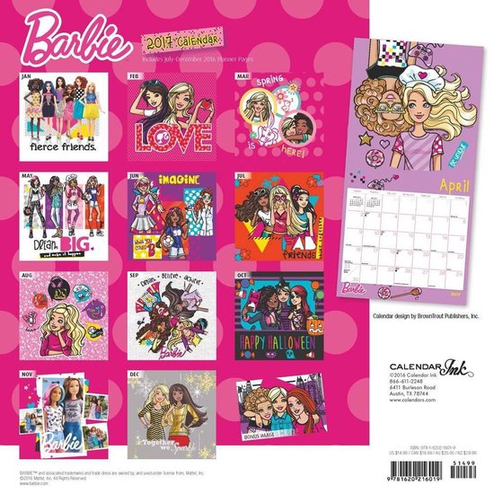 Versnipperd Schuldig uitslag Calendar Ink Barbie Kalender 2017 | bol.com