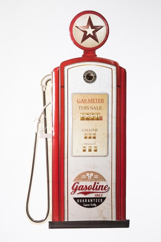 Signs-USA Gasoline benzine pomp beige rood - retro wandbord - 80 x 41,5 cm