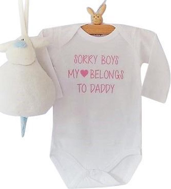 Baby Rompertje met tekst Meisjes Sorry boys, my heart belongs to daddy | Lange mouw | wit | maat 62/68