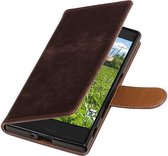 BestCases.nl Mocca Pull-Up PU booktype wallet cover hoesje voor Sony Xperia XZ