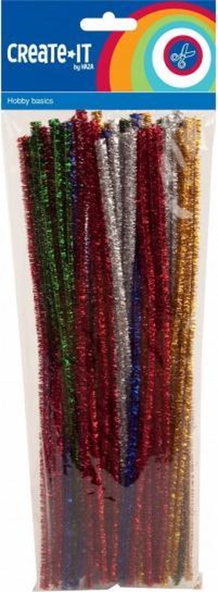 Chenilledraad diverse kleuren met glitters 30 cm 50 stuks - hobby knutselen draad materialen