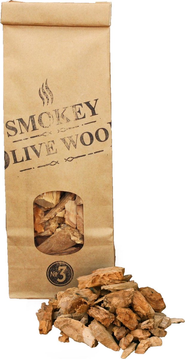 Smokey Olive Wood- Houtsnippers - Olijfhout - 500ml - Chips grote maat ø 2cm-3cm - Smokey Olive Wood