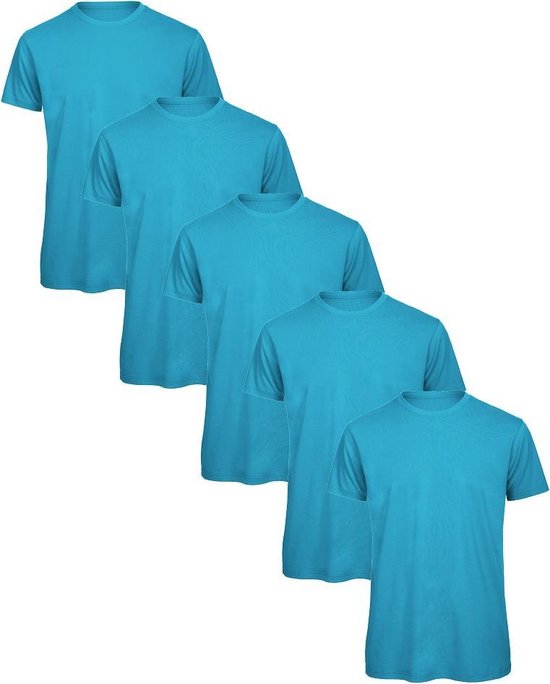 Senvi 5 pack T-Shirt -100% biologisch katoen - Kleur: Azure Blauw - XXL