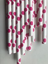 16 Papieren rietjes / Paper Straw wit - roze stippen